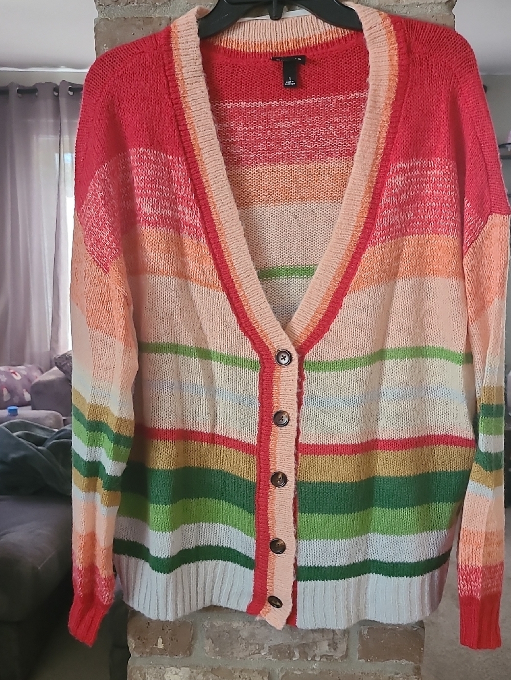 torrid Striped Button-Front Cardigan in Red, Peach, Green & Blue